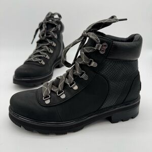 Sorel Lennox Hiker Black Leather Snake Lace Up Lug Sole Boot Size 8.5